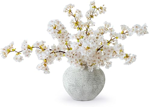 mizii 3Pcs Artificial White Cherry Blossom Branches 40" Fake Silk Cherry Blossoms Flowers with Long Stem for Wedding Decorations Table Centerpieces Vase Arrangement Home Decor White