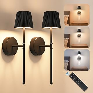 LUTEC Cordless Wall Sconces Set of 2, 5200mAh Wireless Rechargeable Battery Operated LED Wall Lamps, 3 Color Stepless Dimming Portables Lightings for Wall Painting/Living Room/Bedroom/Hallway Decor