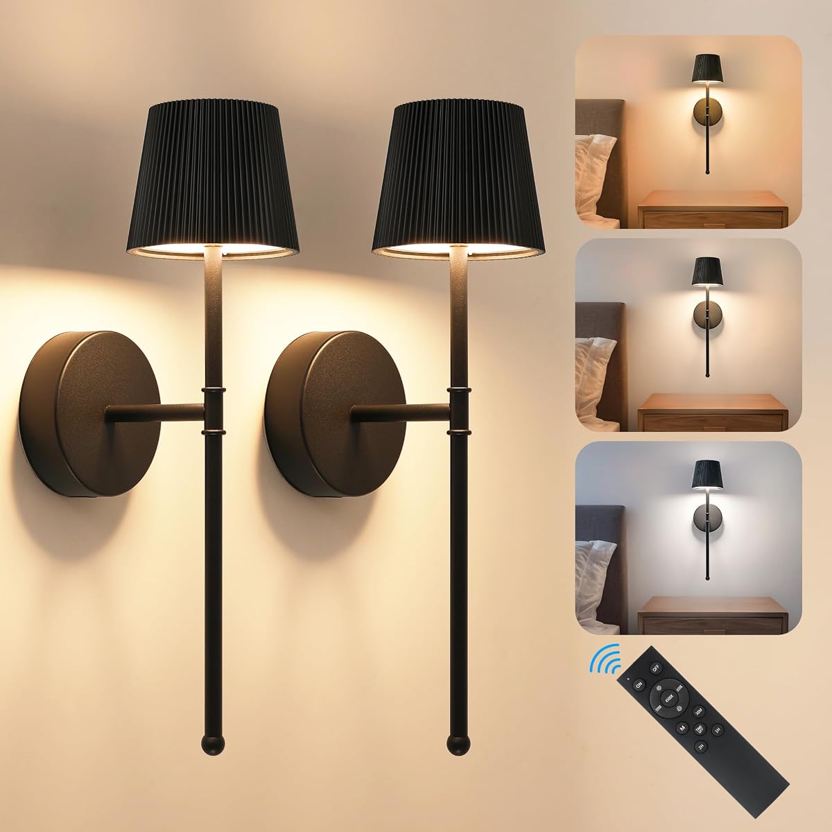 LUTEC Cordless Wall Sconces Set of 2, 5200mAh Wireless Rechargeable Battery