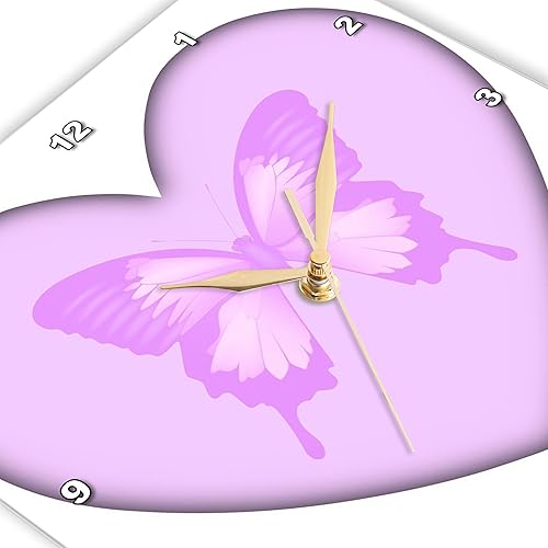 Miniatura 2 de 3dRose DPP_38507_2 - Reloj de pared con diseño de mariposa rosa y corazón, 13.0 x 13.0 in