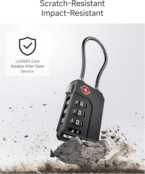 LUGGEX TSA Locks for Luggage, Suitcase Locks TSA Approved, Luggage Locks, Gift Box, Ease of Use & Durable(Black,4 Pack)