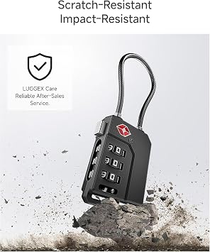 LUGGEX TSA Locks for Luggage, Suitcase Locks TSA Approved, Luggage Locks, Gift Box, Ease of Use & Durable(Black,4 Pack)