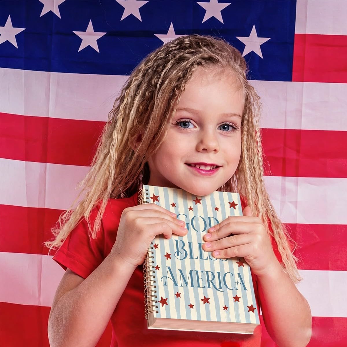God Bless America Journal for Teen Girls Kids, Patriotic Stars Preppy Spiral Notebook, USA Anniversary 250th Semiquincentennial Gift, 5.5 x 8.3 Hardcover Christian Prayer Bible Study Supplies image 2