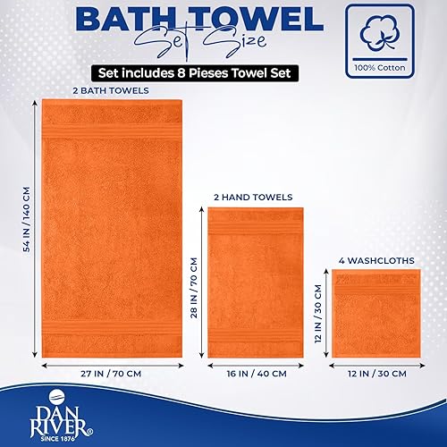 Miniatura 2 de DAN RIVER Juego de toallas de baño 100% algodón, 2 toallas de baño de gran tamaño de 30 x 52 pulgadas, 2 toallas de mano de 16 x 28 pulgadas, 4