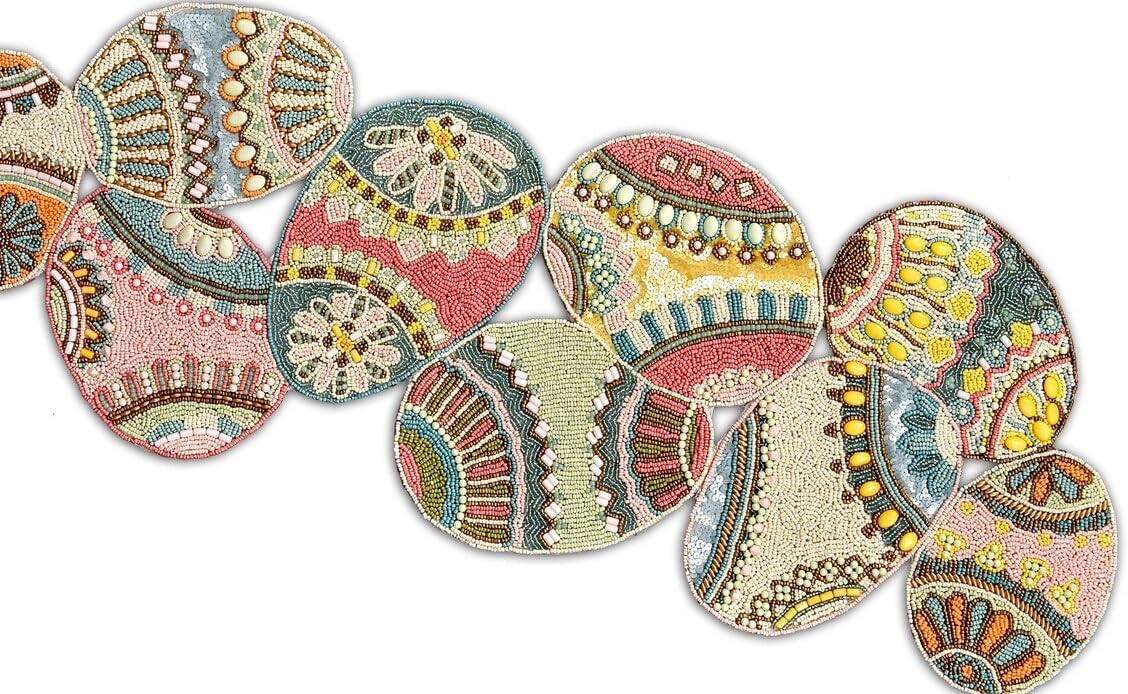 HM Creation Easter Eggs Table Runner, Hand Beaded Table Runner, Easter Egg Decor Dining Table Topper 13*36Inch