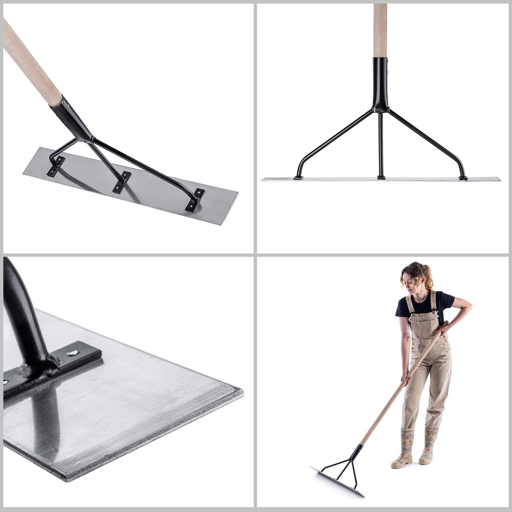 KADAX Distributeur de béton en aluminium, 62,5 x 9 x 154 cm, distributeur de goudron profilé, lames de béton triple entretoise, pelle à béton (avec manche)