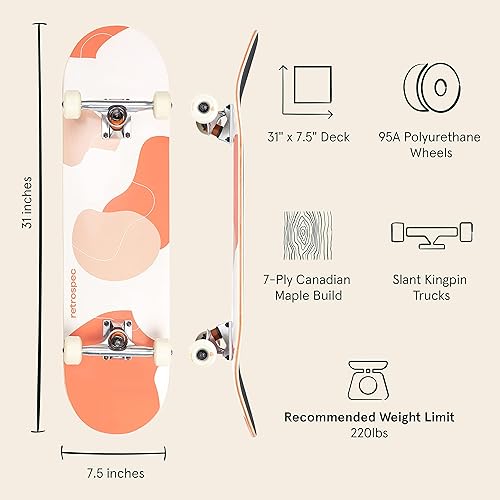 Miniatura 13 de Retrospec Alameda Skateboard Complete Cubierta de madera de arce canadiense con camiones de aleación de aluminio de 5.5 pulgadas para Azul Mist