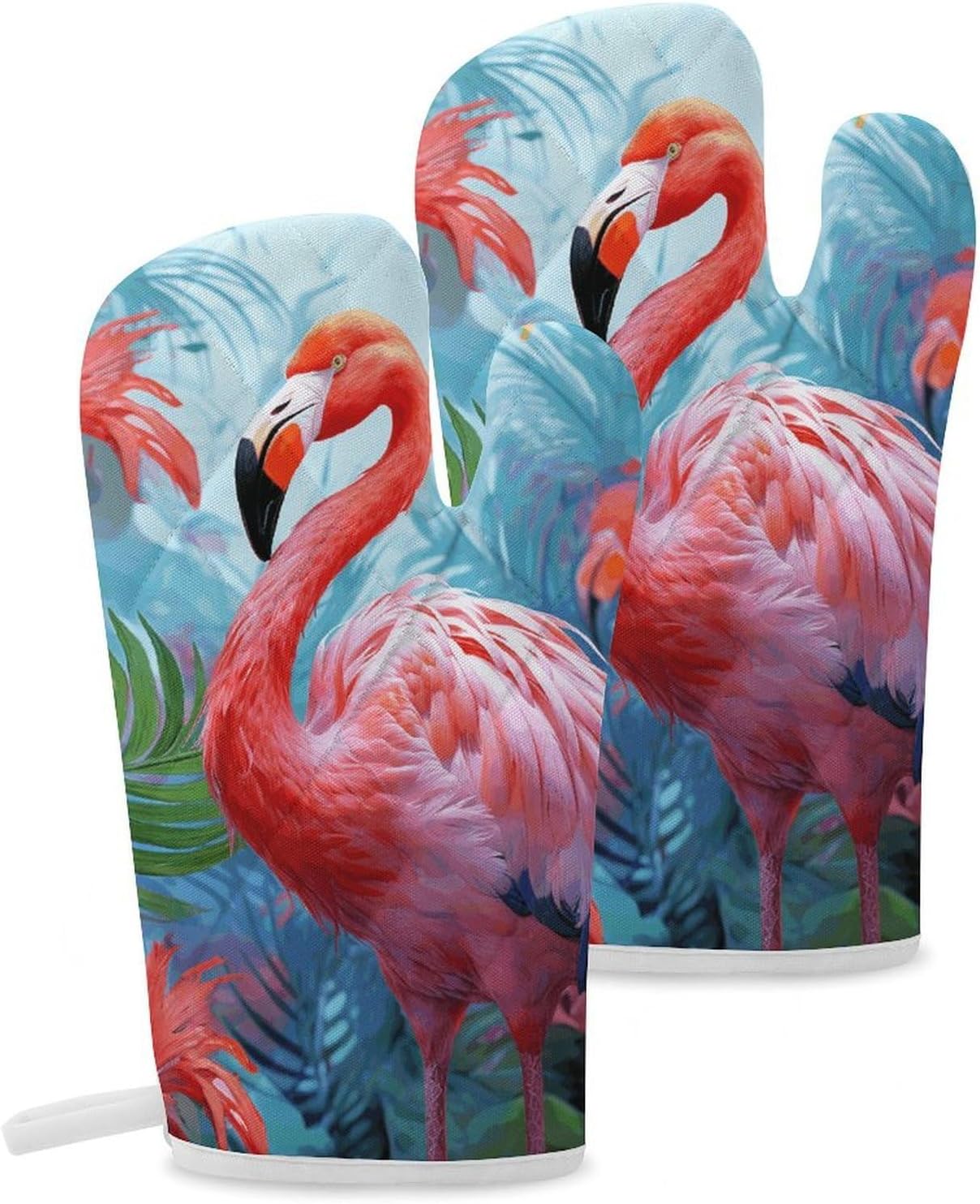 2 Pcs Oven Mitts Heat Resistant Kitchen Gloves Soft Safety Painted Flamingo Oven Glove for Microwave, Barbecue