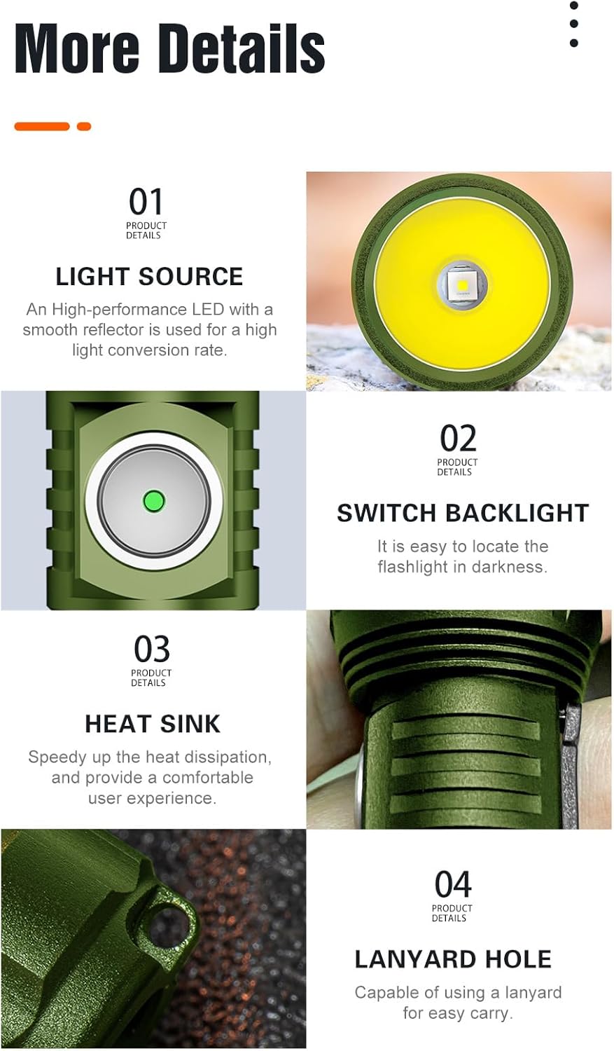 تفصیلی view of LUMINTOP GT Nano 3.0 features including light source, switch backlight, heat sink, and lanyard hole