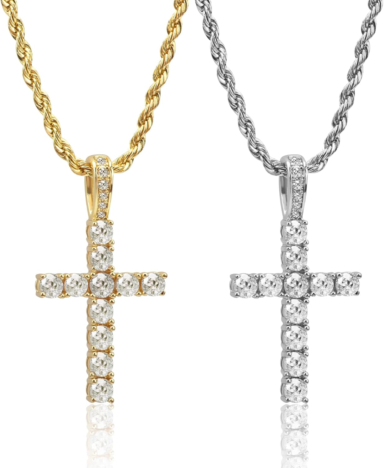 Cross Necklace for Women, 14K Gold Silver Cross Pendant Necklace, Diamond Plated Pendant Necklaces, 2 PCS Gold Silver Cross Necklaces Cute Trendy Gold Faith Cross Jewelry Gifts for Women