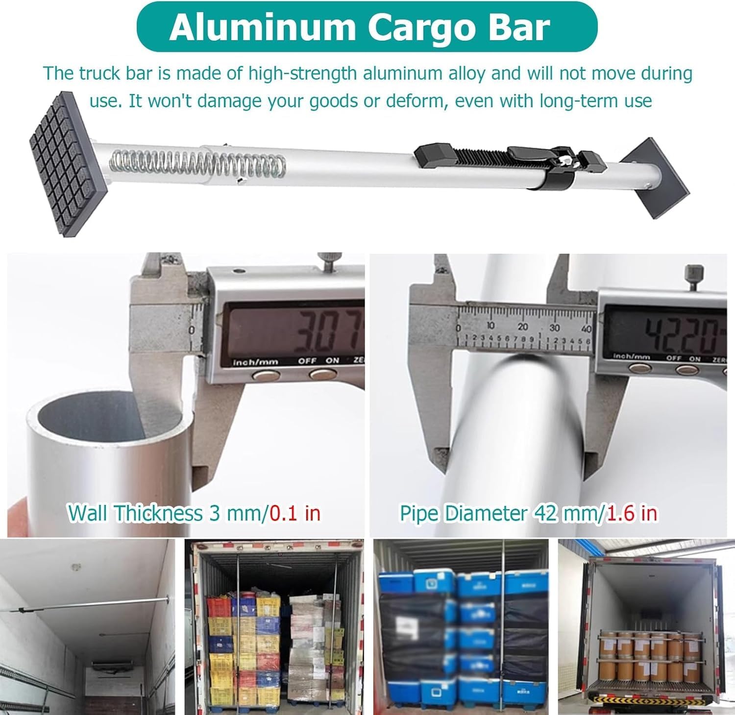 1 2 3 4 Pcs Heavy Duty Load Bars for Semi Trailers, Adjustable Cargo Bars for Pickup Truck, Skid Resistant Extended Ratcheting Cargo Bar for Pickup, Delivery(Silver-Pack of 3,183~221 cm)