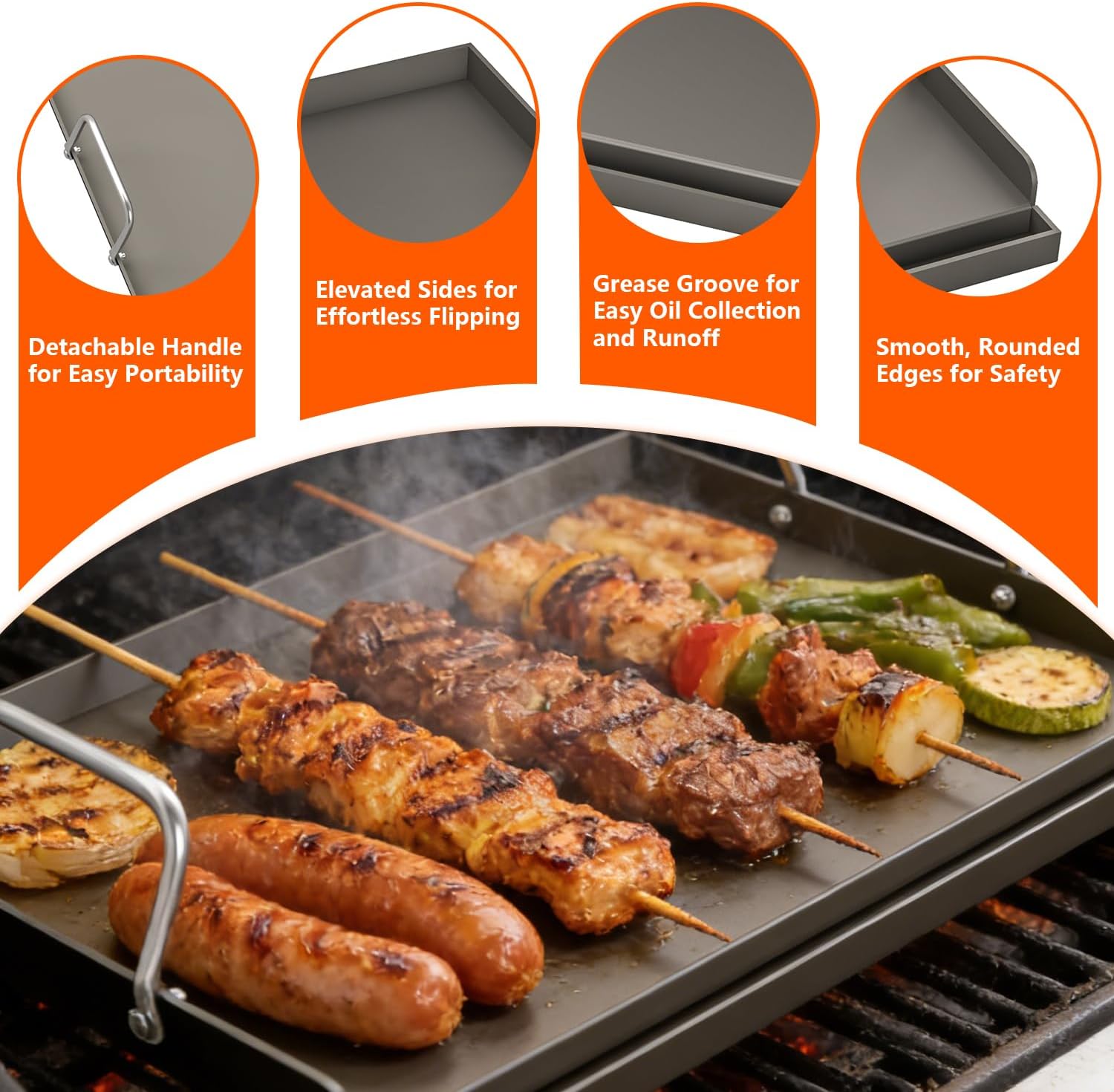 Premium Griddle for Gas Grill, 17" x 13" Universal Flat Top with Grease Groove and High Sidewalls, Griddle Plate Insert for Camping, Tailgating and Parties