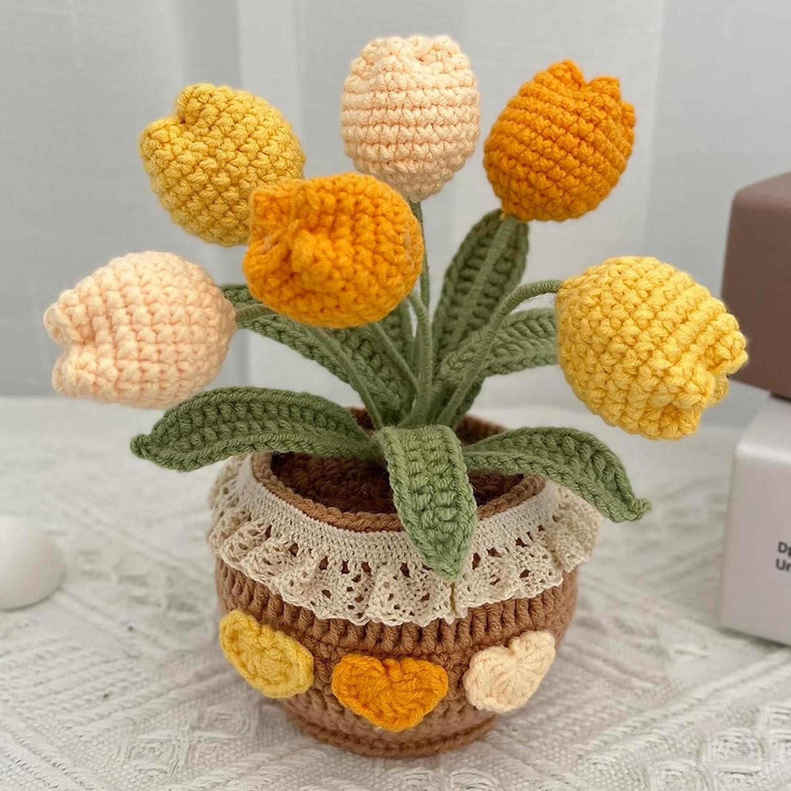 しろくま　チューリップ鉢植え　かぎ針編み Amazon｜JOMODECOR ハンドメイド かぎ針編み チューリップブーケ