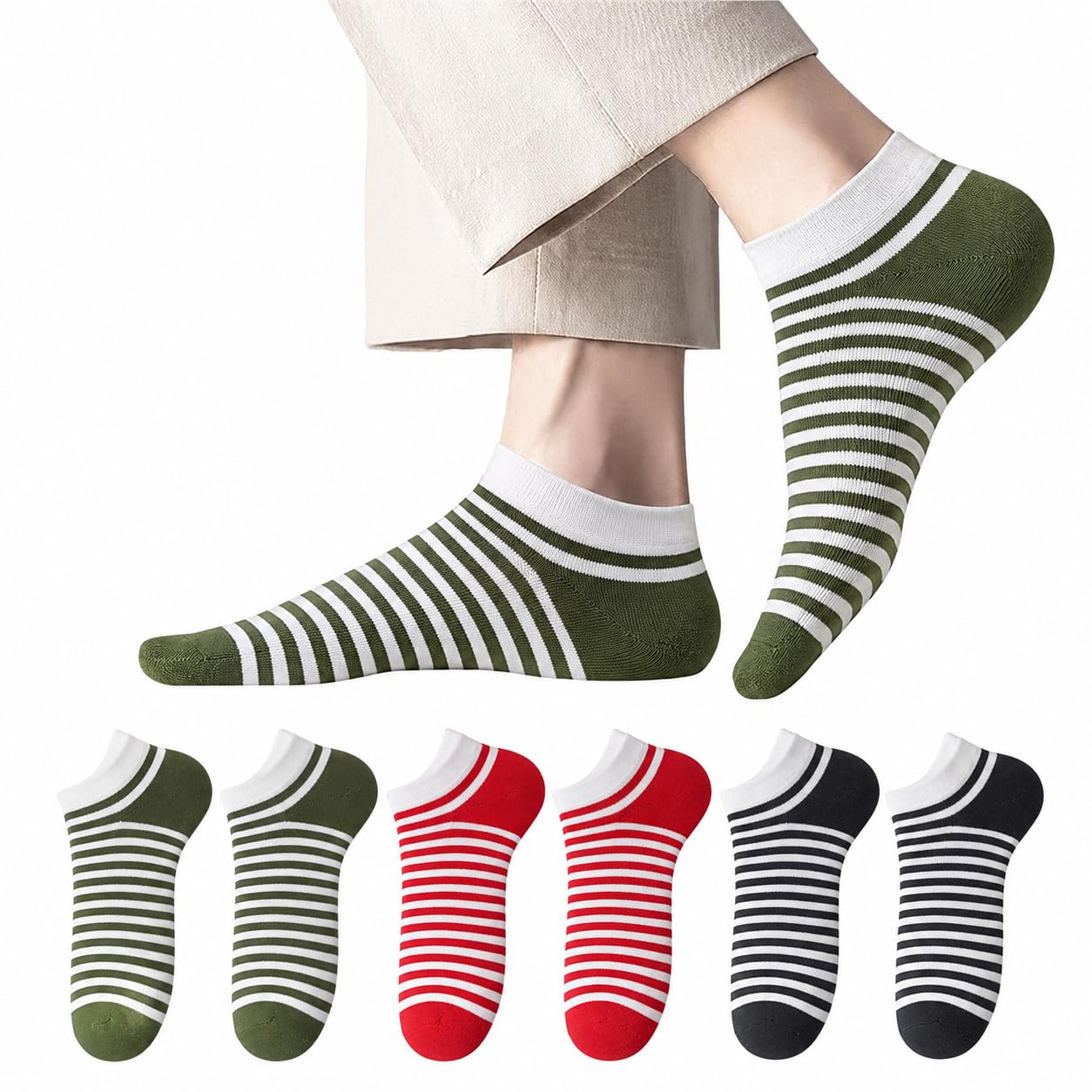 soshre Striped Design Ankle Length Socks for men | Ultra Soft made of cotton | Sports Socks for Boys | Breathable And Stretchable Socks for Boys & Men | Sneaker Shoes Socks, Multi (Pair of 3)-picture-24