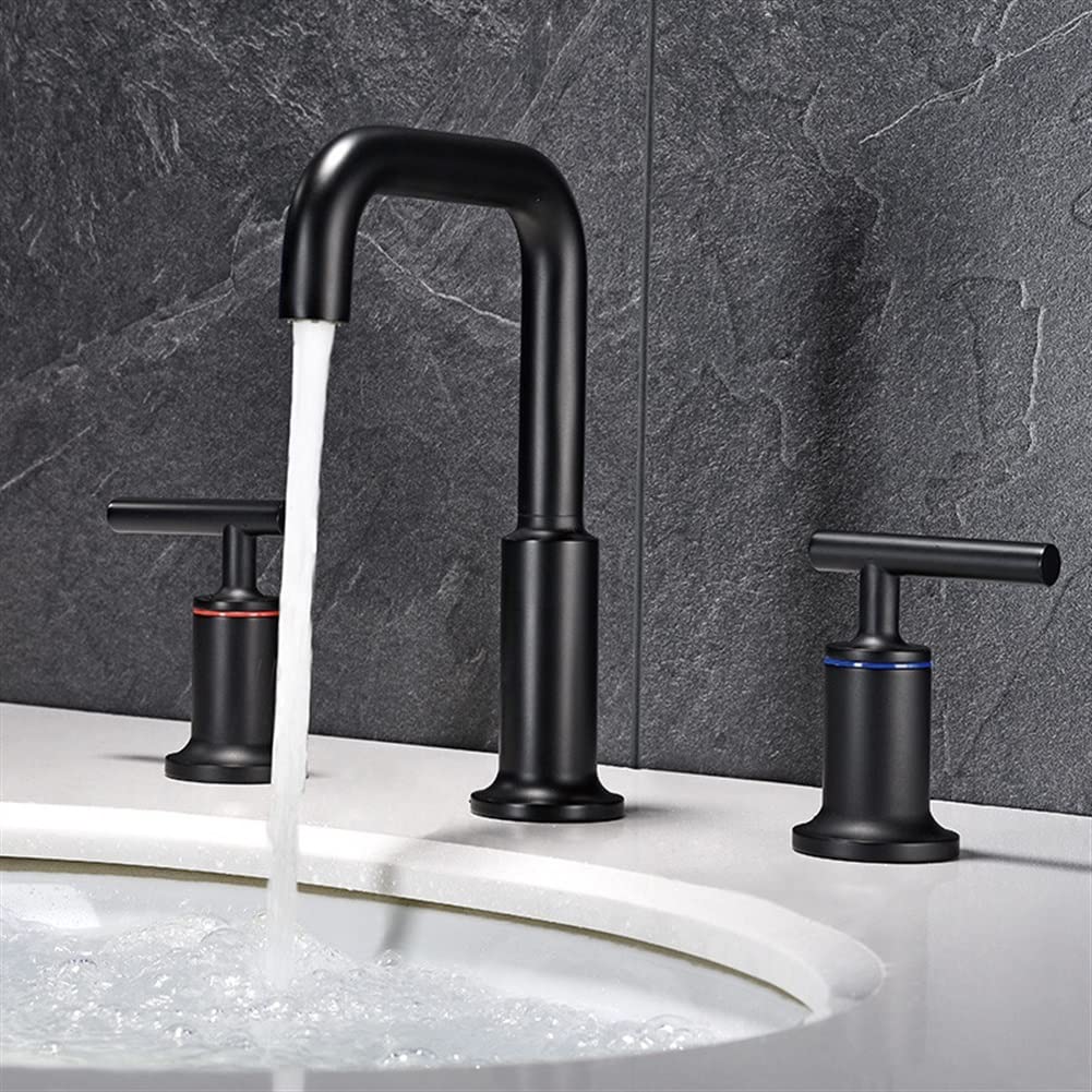Robinet de lavabo luxe en laiton massif or rose et noir mitigeur 3 trous