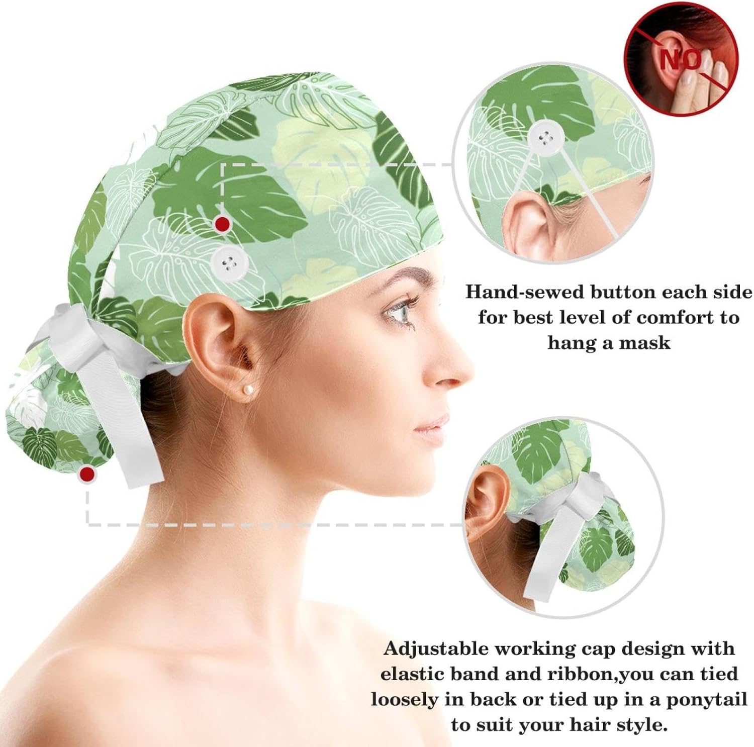 Butterfly on Black Background Scrub Caps Surgical Women with Button Adjustable Hats Surgical Caps with Scrunchy for Women