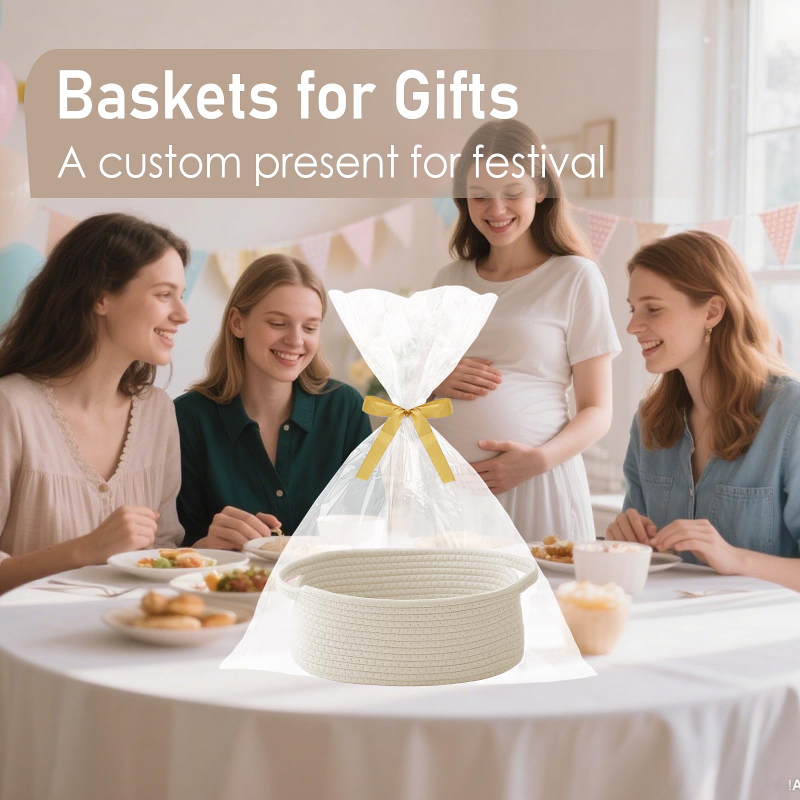 Small Woven Basket - White Gift Basket -4