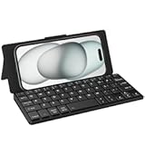 CACOE Wireless Keyboard with Stand, Mini Keyboard for Cell Phone, Ultra-Slim Portable, Foldable, Dual-Channel QWERTY with Stand Holder for Smartphone and More iOS Android Windows, Black