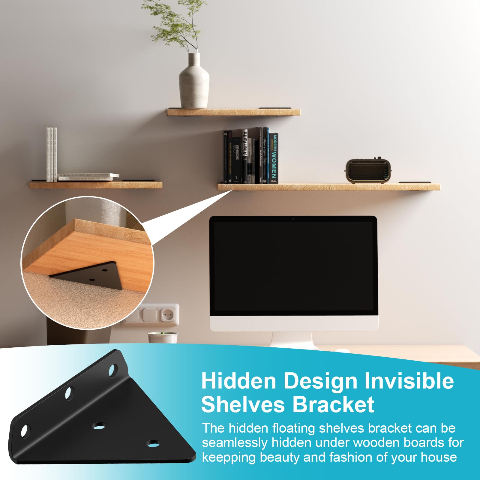 Set De 4 Supports D'étagère Triangulaires Invisibles Flottants Caches Avec Vis Supports Muraux En Metal Robustes Pour Etagere De Rangement Bibliotheque Et Etagere De Cuisine