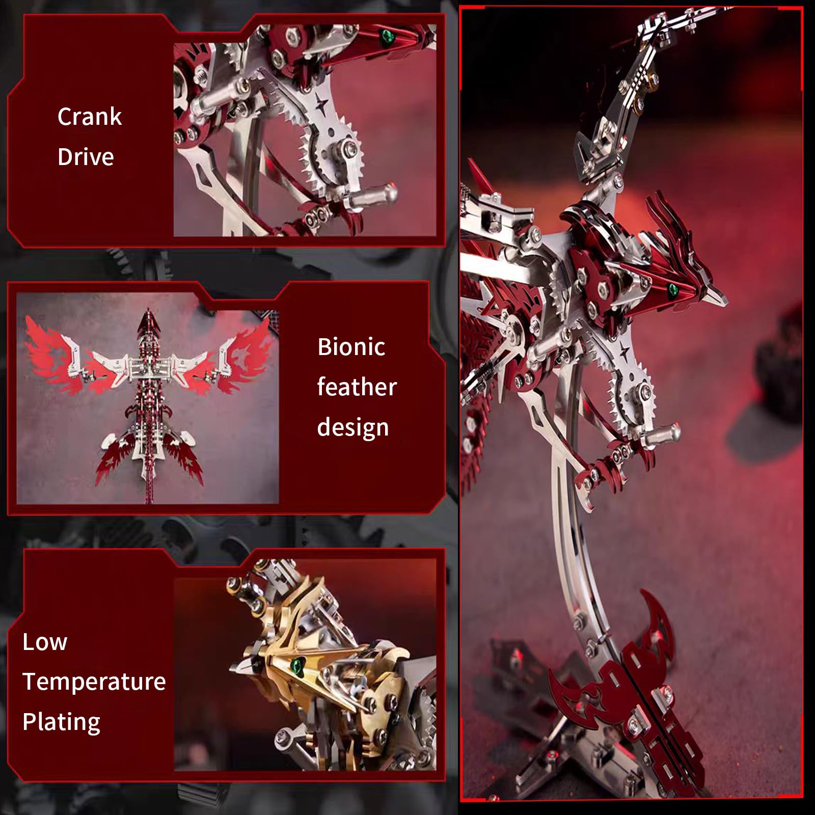 3D Puzzle Mechanischer Phönix Knobelspiele für Erwachsene Metallpuzzle Punk Puzzle 358 Teile Modellbau Modellbausatz Erwachsene Basteln (Gold)