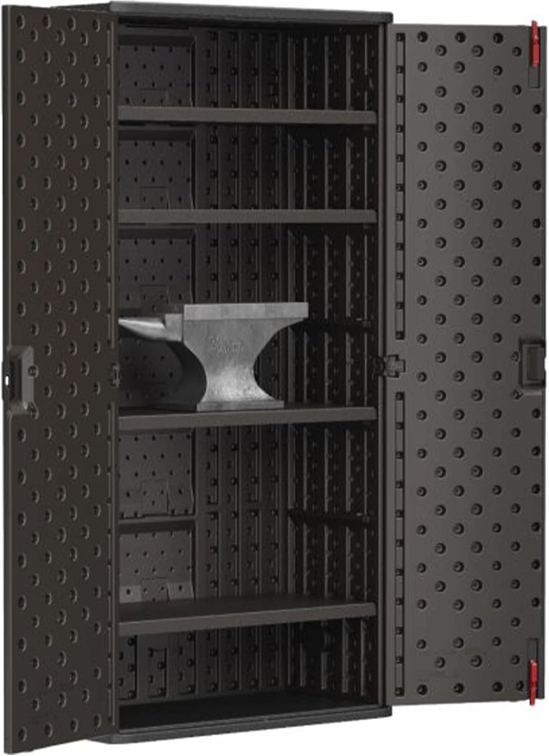 Suncast Commercial 4 Shelf Mega Tall Storage Cabinet, Lockable Garage Utility Shelving Unit, Heavy Duty Plastic Resin Organizer, Gray