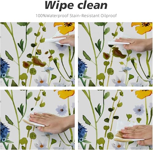 Vista 264 de Pardick Mantel redondo ajustable con diseño de flores de arte en acuarela con mantel elástico, mantel elástico redondo, impermeable, lavable, se