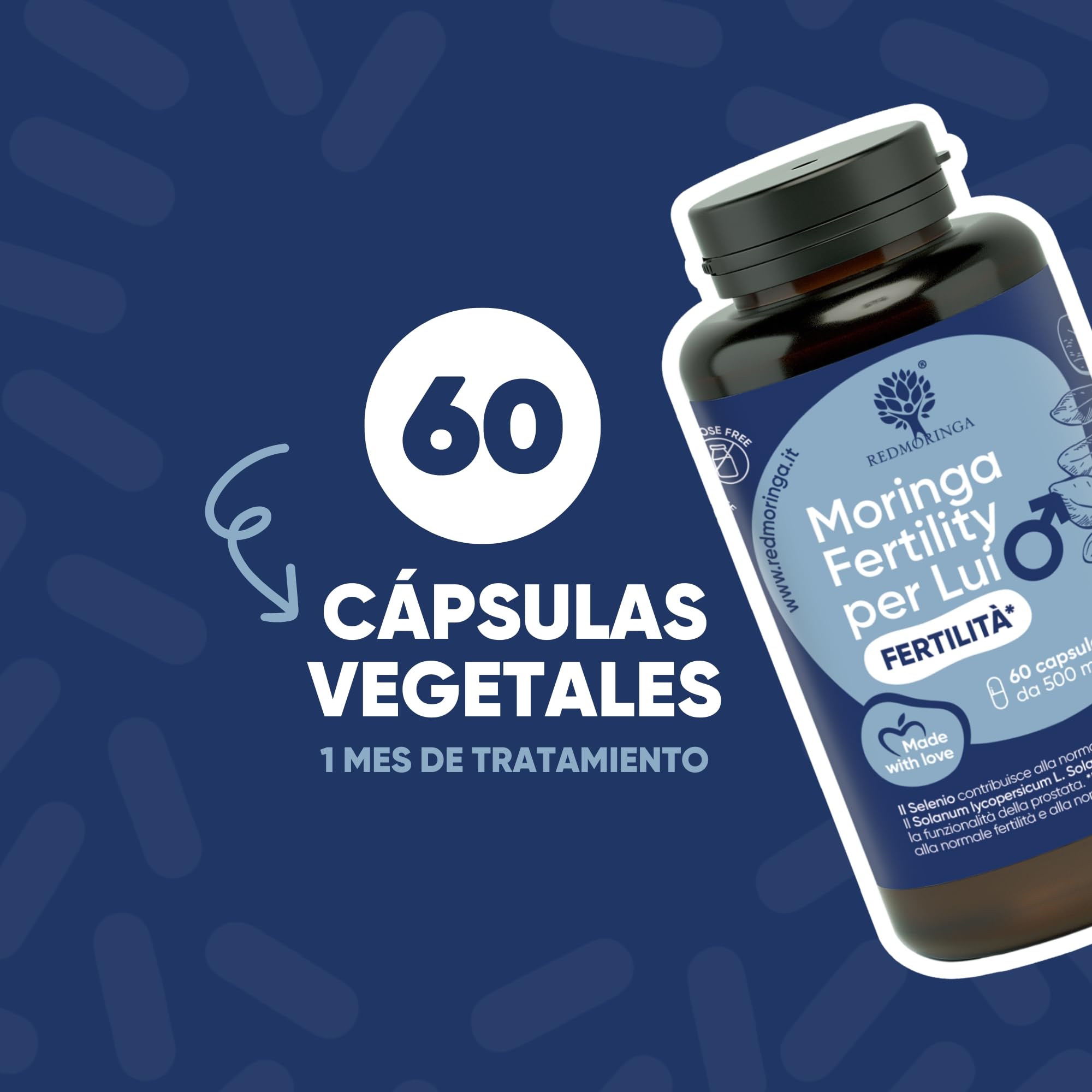 Suplemento Fertilidad Masculina – Moringa, Licopeno Alta Concentración, Citrulina, Arginina, L-Carnitina, Zinc, Selenio, Coenzima Q10 – Apoya Motilidad y Vitalidad de los Espermatozoides 60 Cápsulas