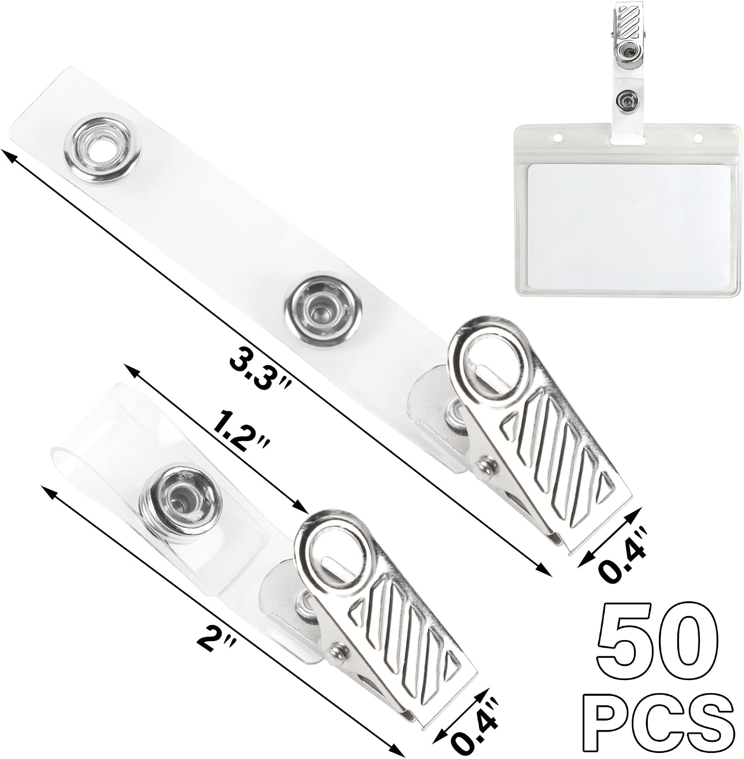 Happy Trees 50 Pcs Metal Badge Clips with Clear PVC Straps, ID Holder Clip for Badge Holders, Name Tags, ID Cards, Work Badges image 2