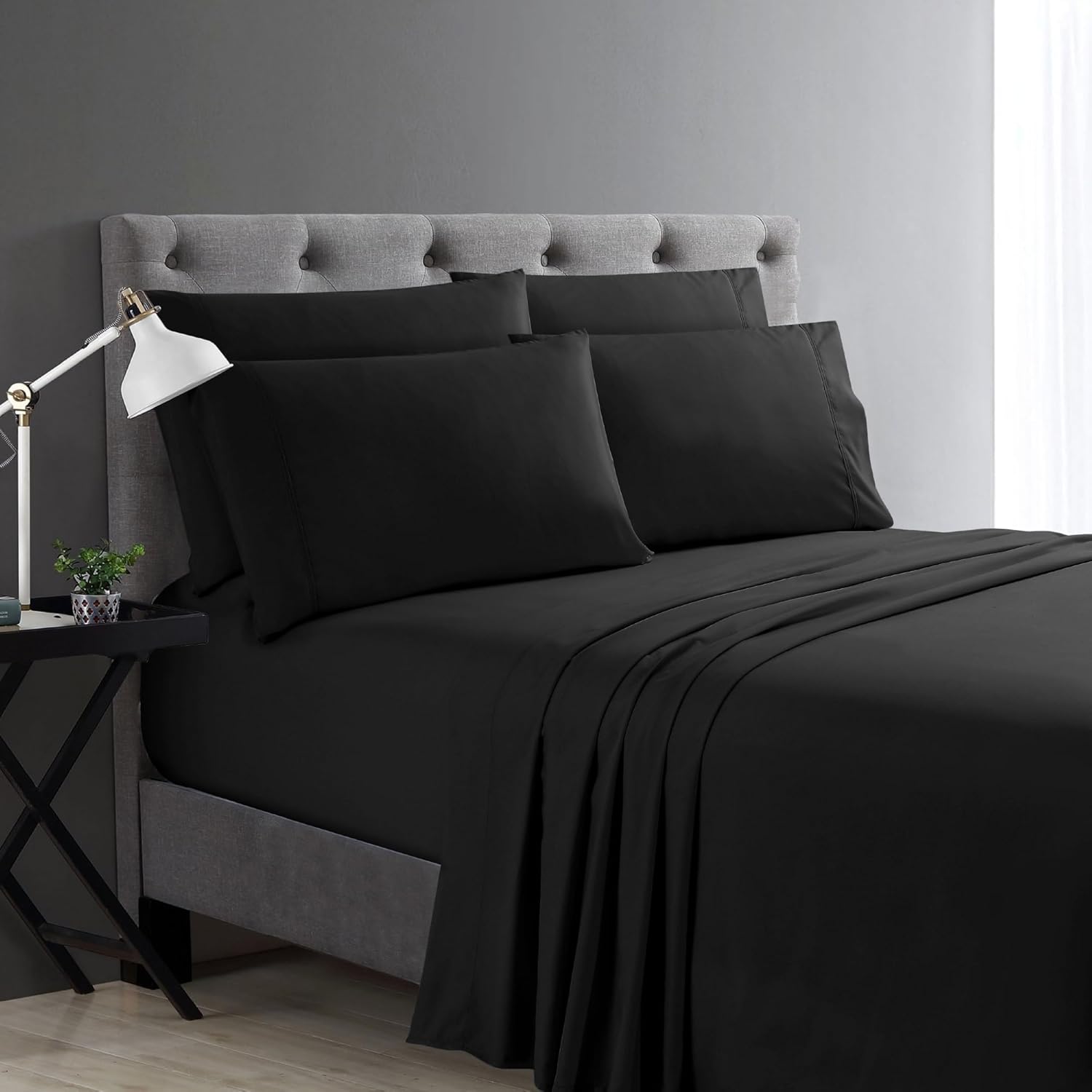 Cathay Home Basic Collection Microfiber Highly Soft Solid Sheet Set, 90GSM 4 -Piece King Size with 2 Additional Pillowcase, Black