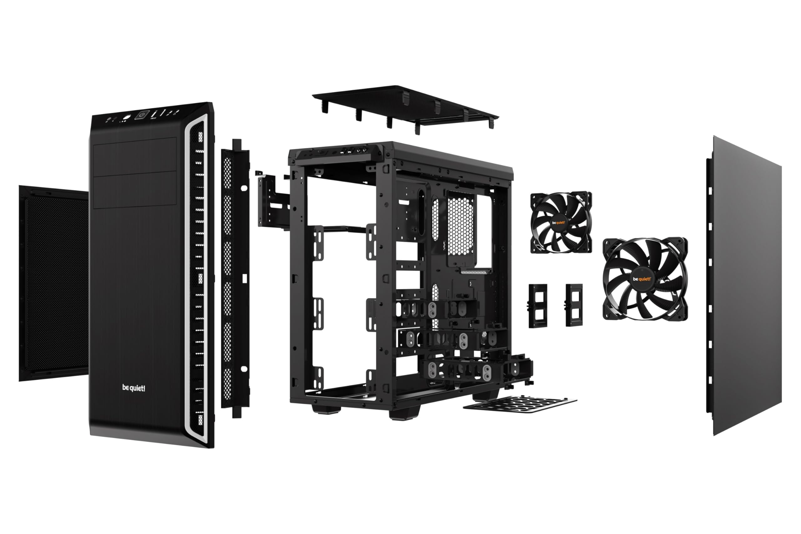 be quiet! Pure Base 600 Silver PC case, slot HDD riposizionabili, gabbia ODD removibile, 2 ventole Pure Wings 2 preinstallate, completamente insonorizzato, compatibile con radiatori fino a 360mm