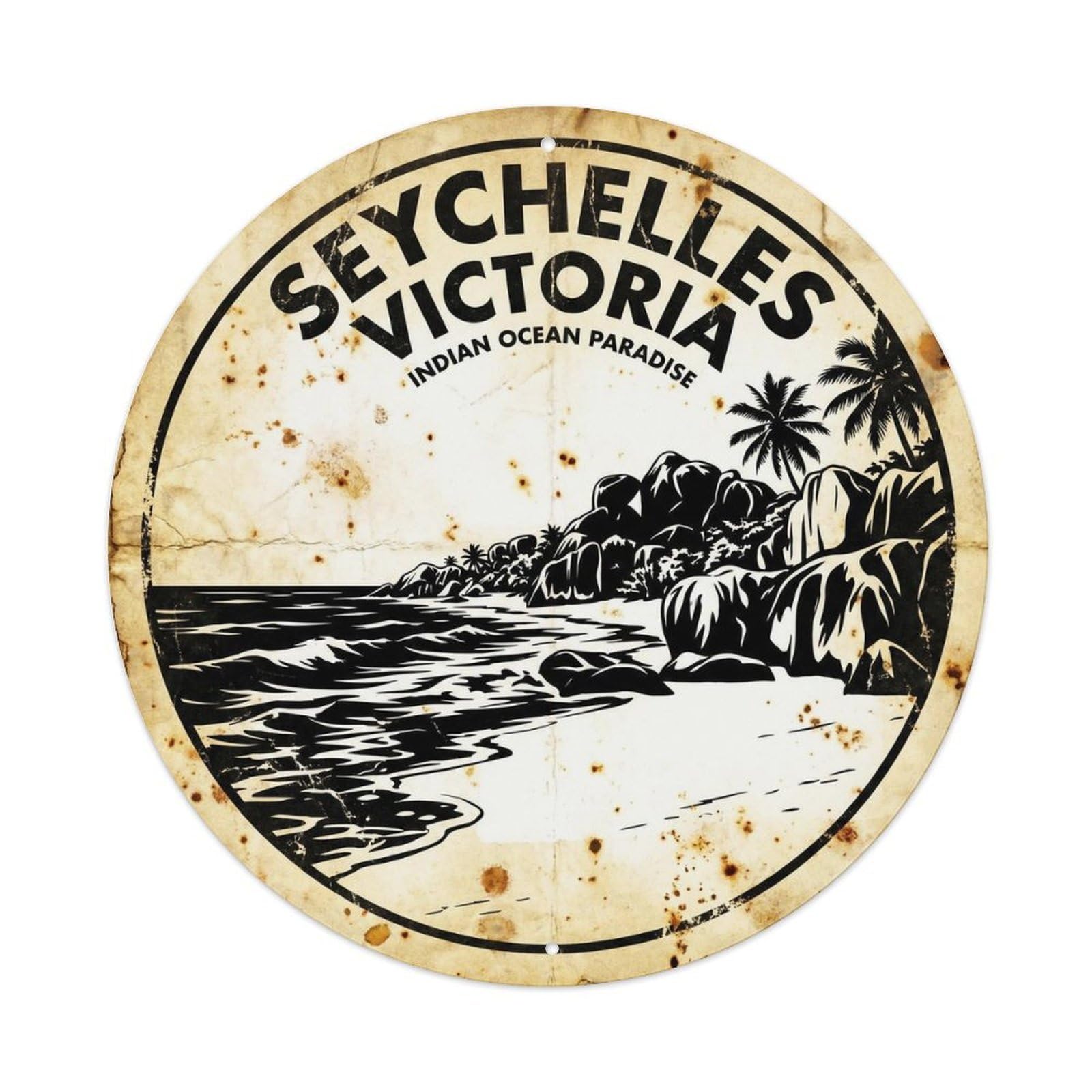Seychelles Victoria Island Paradise High Contrast Metal Tin Sign