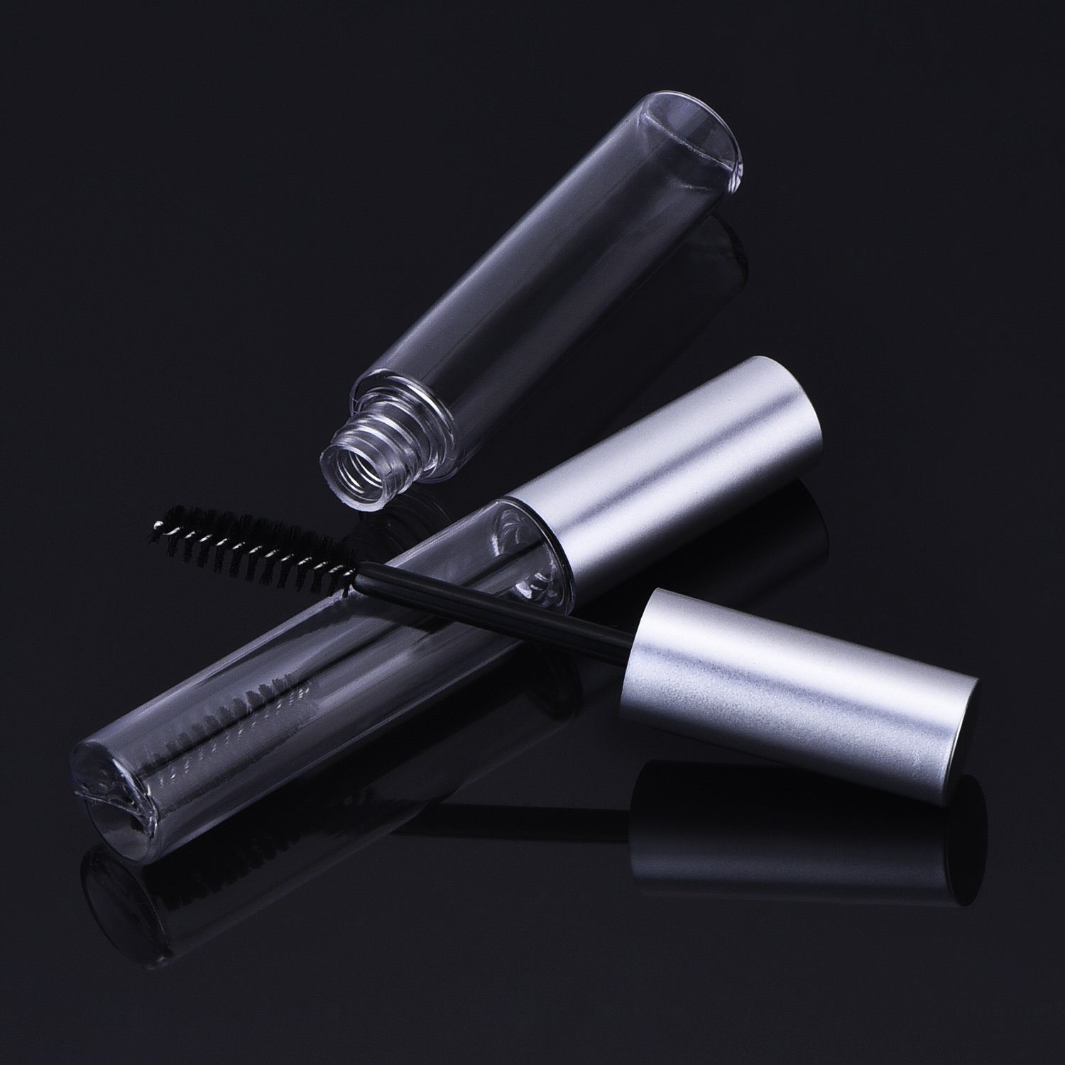 eBoot 10 ml Empty Mascara Tube with Eyelash Wand, Rubber Inserts, Funnels and Transfer Pipettes Set for Castor Oil, DIY Mascara Container with Cap (Silver)