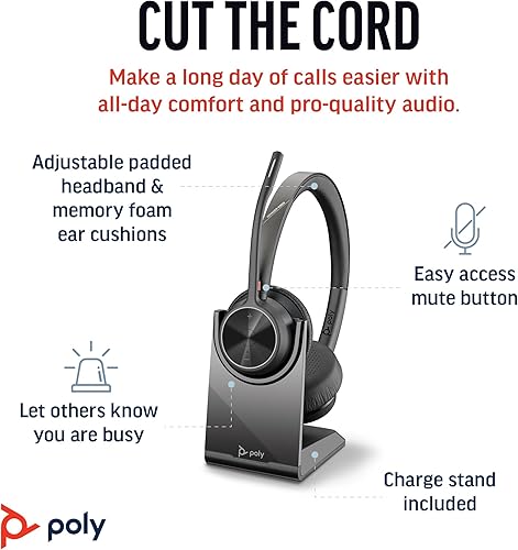 Miniatura 2 de Poly Voyager 4320 UC - Auriculares inalámbricos y soporte de carga (Plantronics)  Auriculares estéreo con micrófono de cancelación de ruido  Conecta