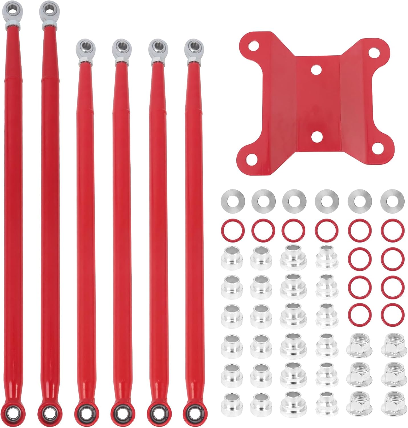 Boxed Rear Radius Arms for Can-Am Maverick X3 (72" Body) - for 2017–2023 X RC/RS/MR/MAX, Heavy-Duty Pre-Adjusted Steel with Heim Joints - Red
