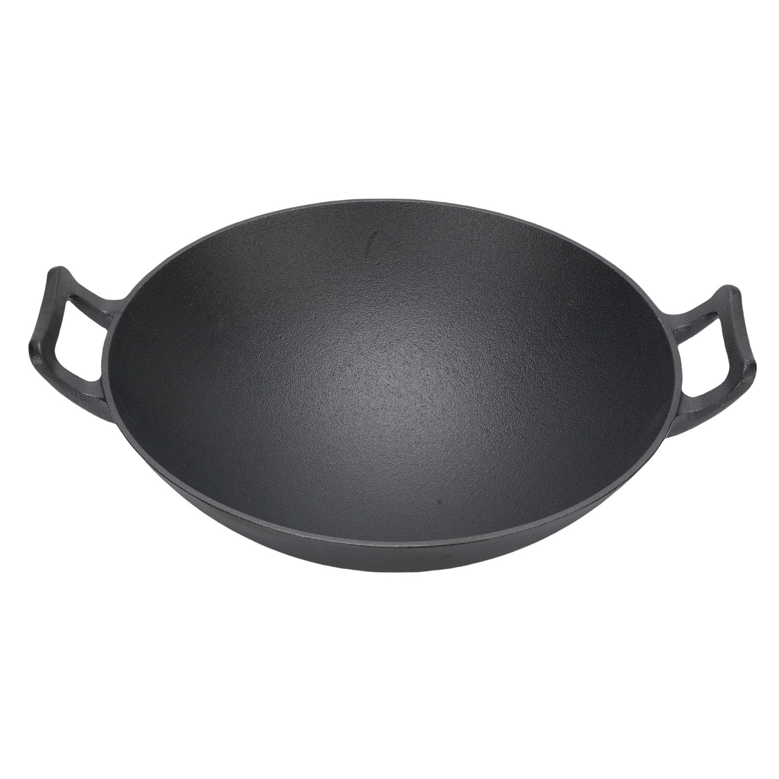 Aramox Wok żeliwny, Gruby Garnek do Smażenia z Podwójnym Uchem, Patelnia o Okrągłym Dnie 32 Cm do Gotowania Gazowego i Indukcyjnego