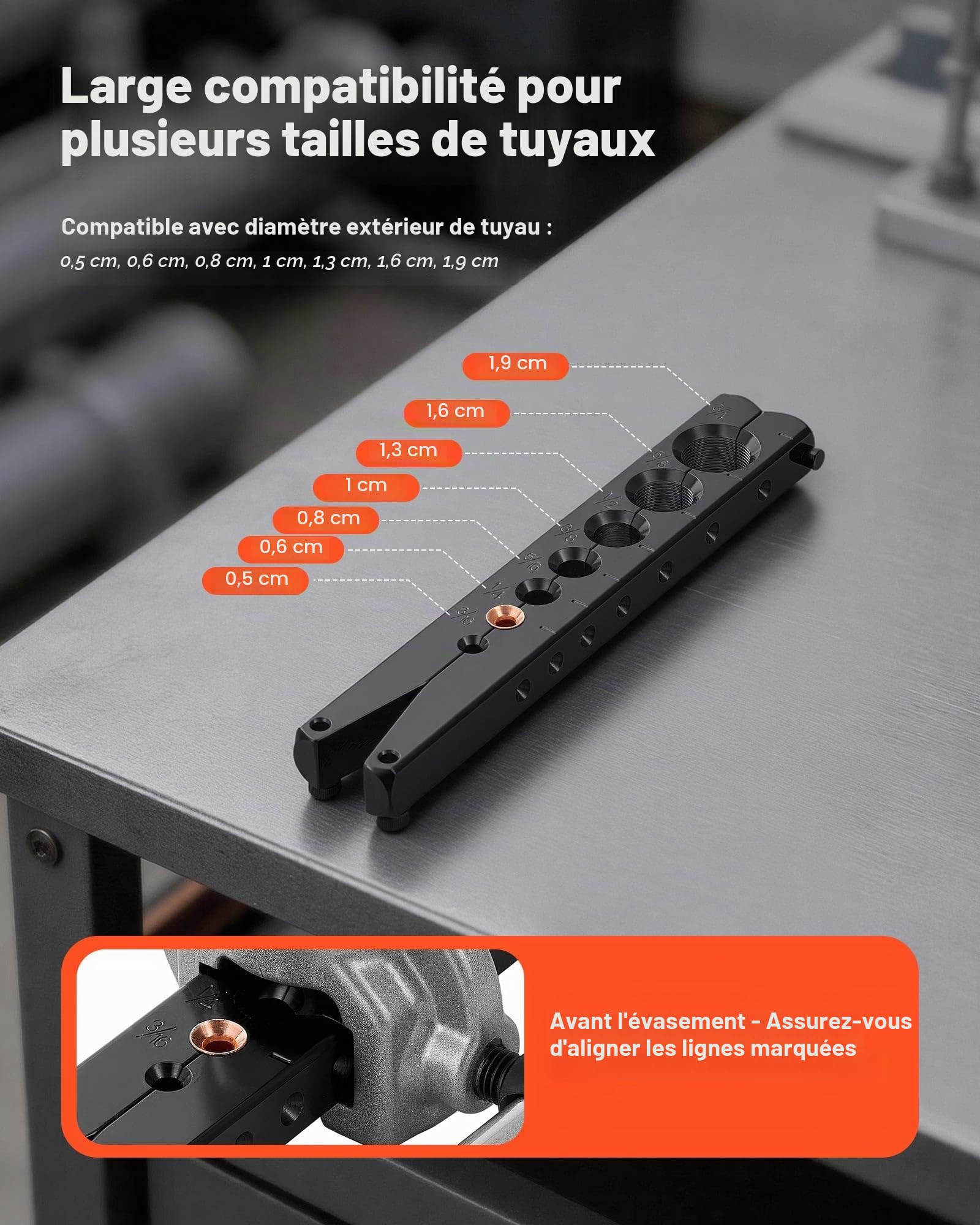 VEVOR Dudgeonnière Excentrique 45° Outil d'Évasement Excentrique à Dudgeonnage Simple pour Climatisation CVC Compatible avec Tubes en Cuivre et Aluminium 4,76-19,05 mm, avec Barre à Évaser, Mallette