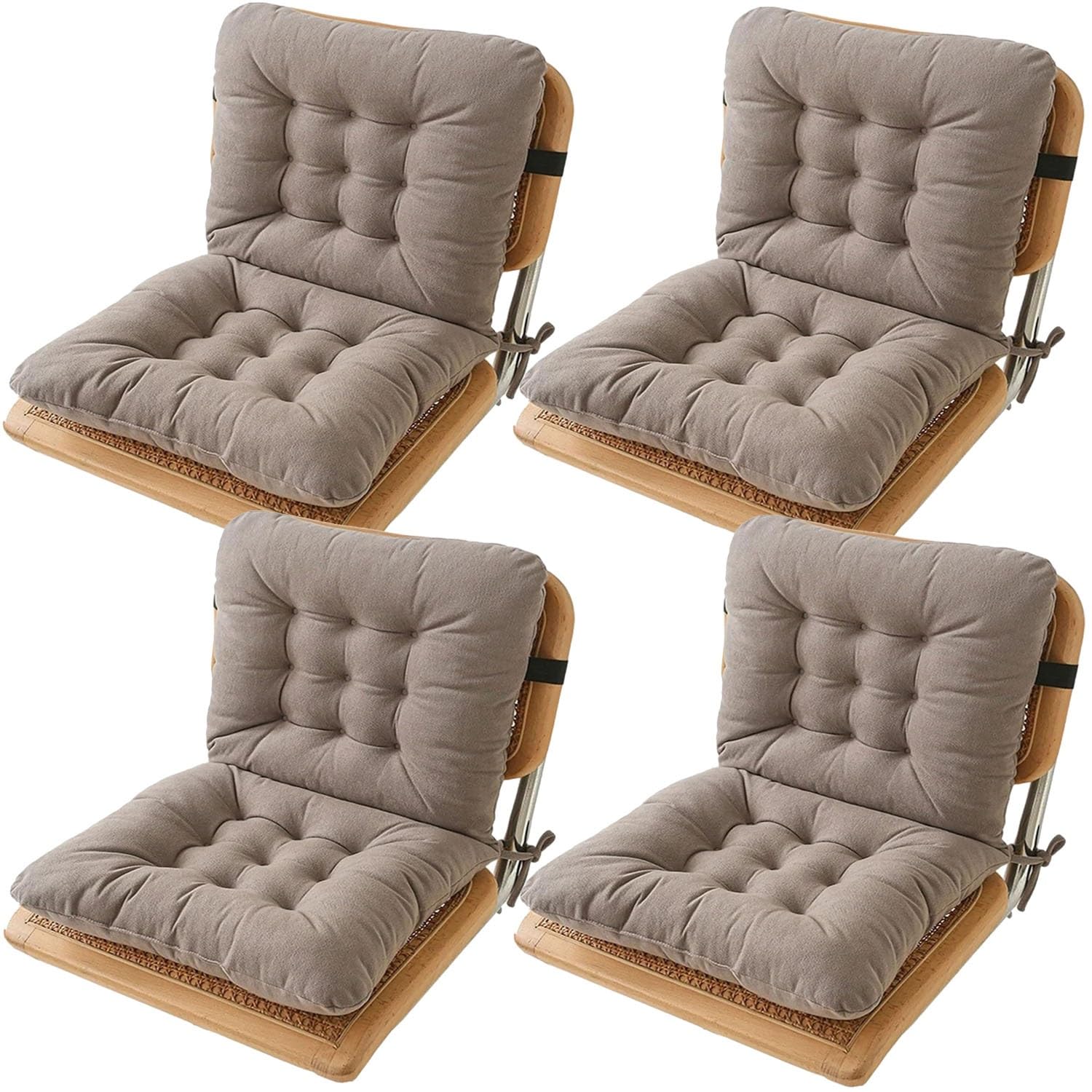 4-Pack n mit Rückenlehne 40x40cm, Rutschfeste Küchen für Esszimmer, Büro, Garten - Komfortable Outdoor/Indoor polster mit Bändern