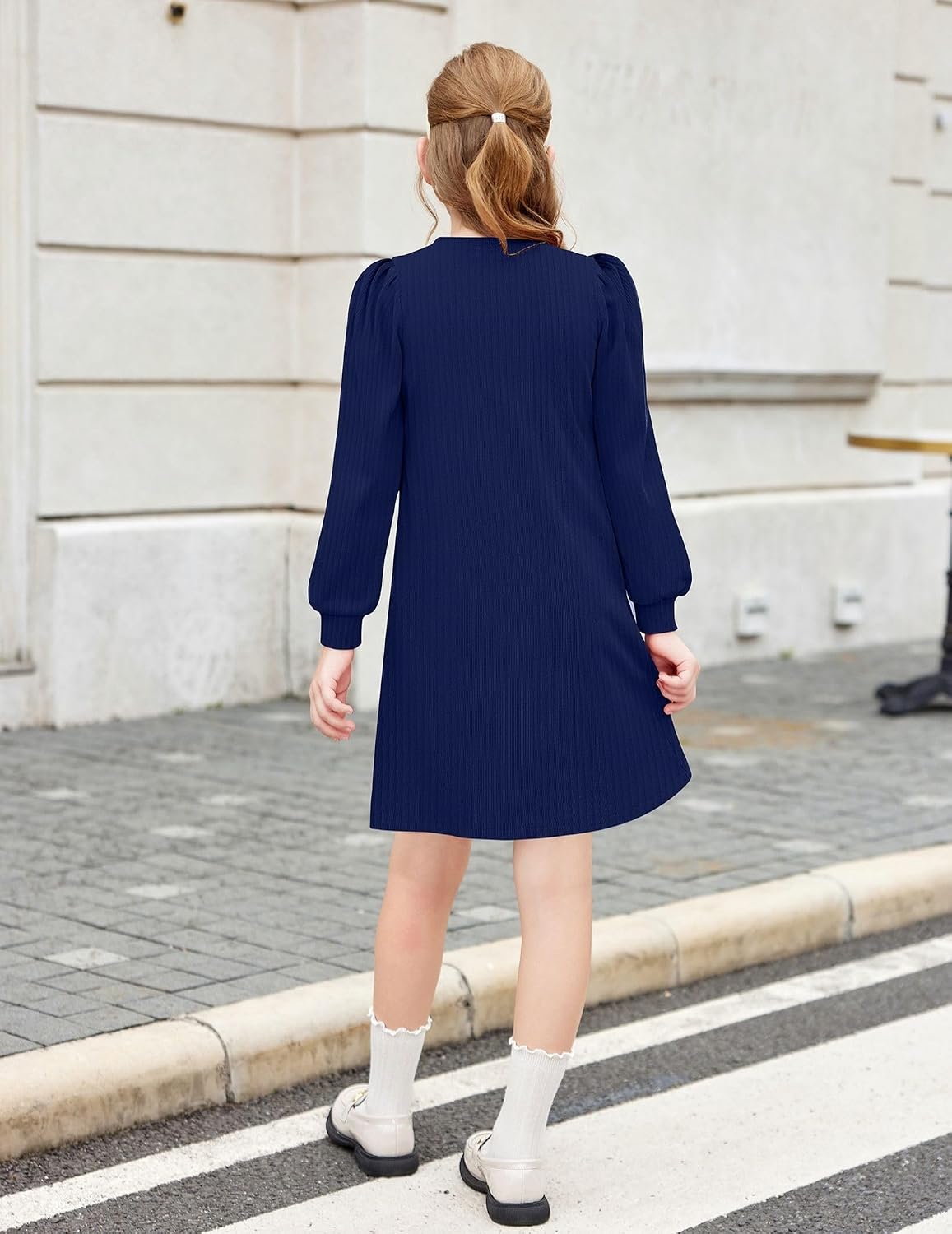 Arshiner Girls Sweater Dress Fall Winter Knit Puff Long Sleeve Pullover Casual Dresses with Pockets