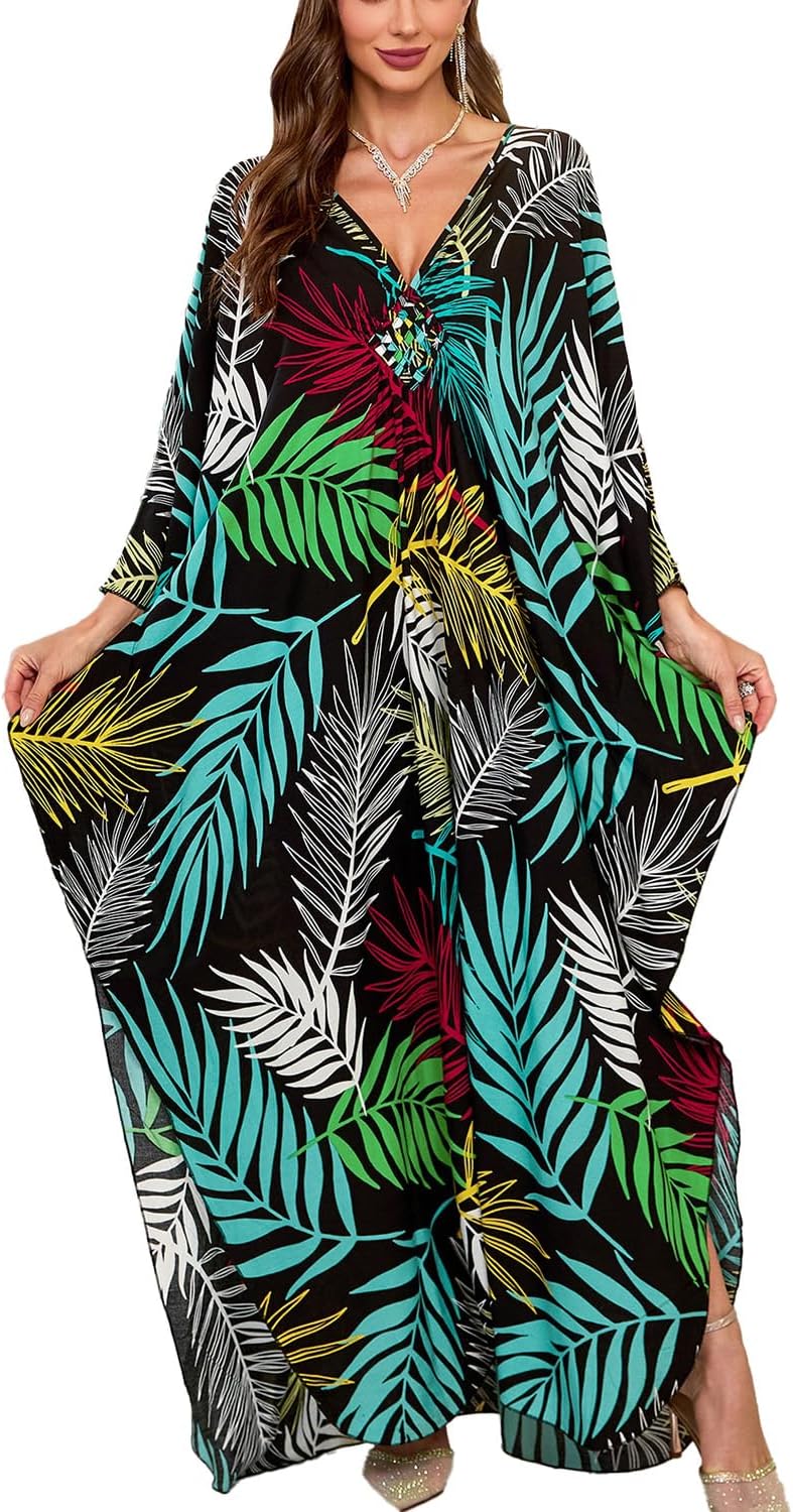 Women's Long Kaftan Bohemian Cardigan Beach Swimsuit Cover Up Dress Plus Size Robe