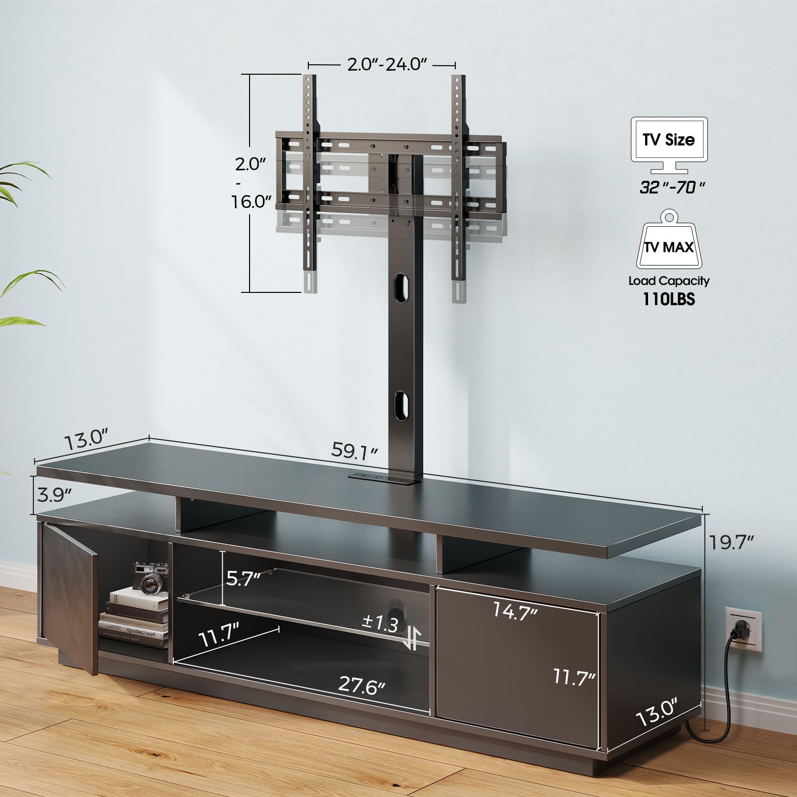 Amazon.com: Rolanstar TV Stand with Mount and Power Outlet 59.1