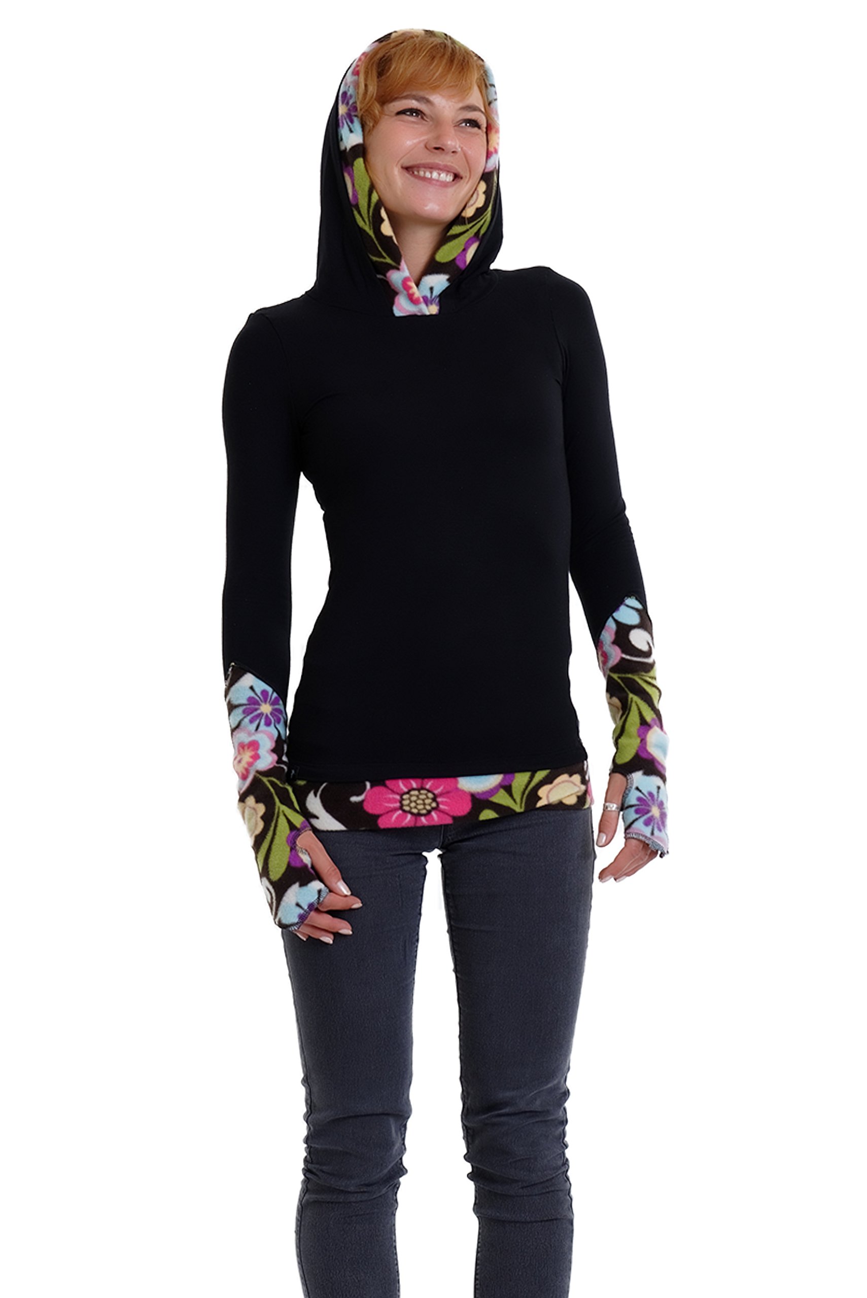 3Elfen winterlicher Damen Kapuzenpullover mit farblich abgesetzten Fleece Details - Made in Berlin