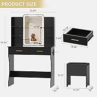 Vista 7 de Escritorio de tocador con espejo con luces LED y toma de corriente, pequeño juego de mesa de tocador de maquillaje con cajones de almacenamiento