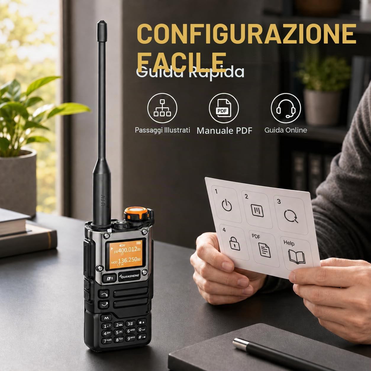 QUANSHENG UVK5(8) AM/FM/DTMF Walkie Talkie 200 Canale Tipo-C Ricarica Tre Frequency Receiving Walkie Talkie NOAA Weather Forecast, con Flash VOX Replication Frequency LCD Display (1 pezzo), UV-K5（8）