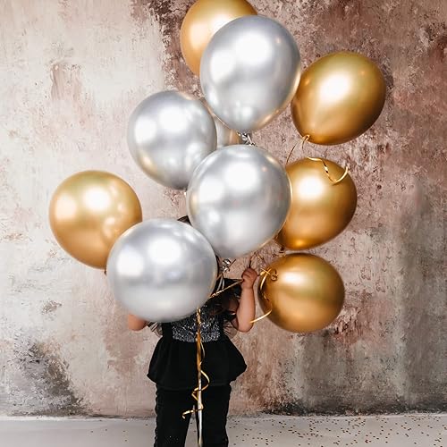 Miniatura 7 de RUBFAC -Kit de 87 globos de látex color plateado metálico cromado, diferentes tamaños 18, 12, 10 y 5 pulgadas, para fiesta de cumpleaños,