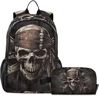 Pirate Portrait Backpack for School Boys Girls and Teens, Backpack for Men and Women, Lightweight Bookbag with Lunch Boxes Travel Laptop Daypack 18.5 x 11.8 In