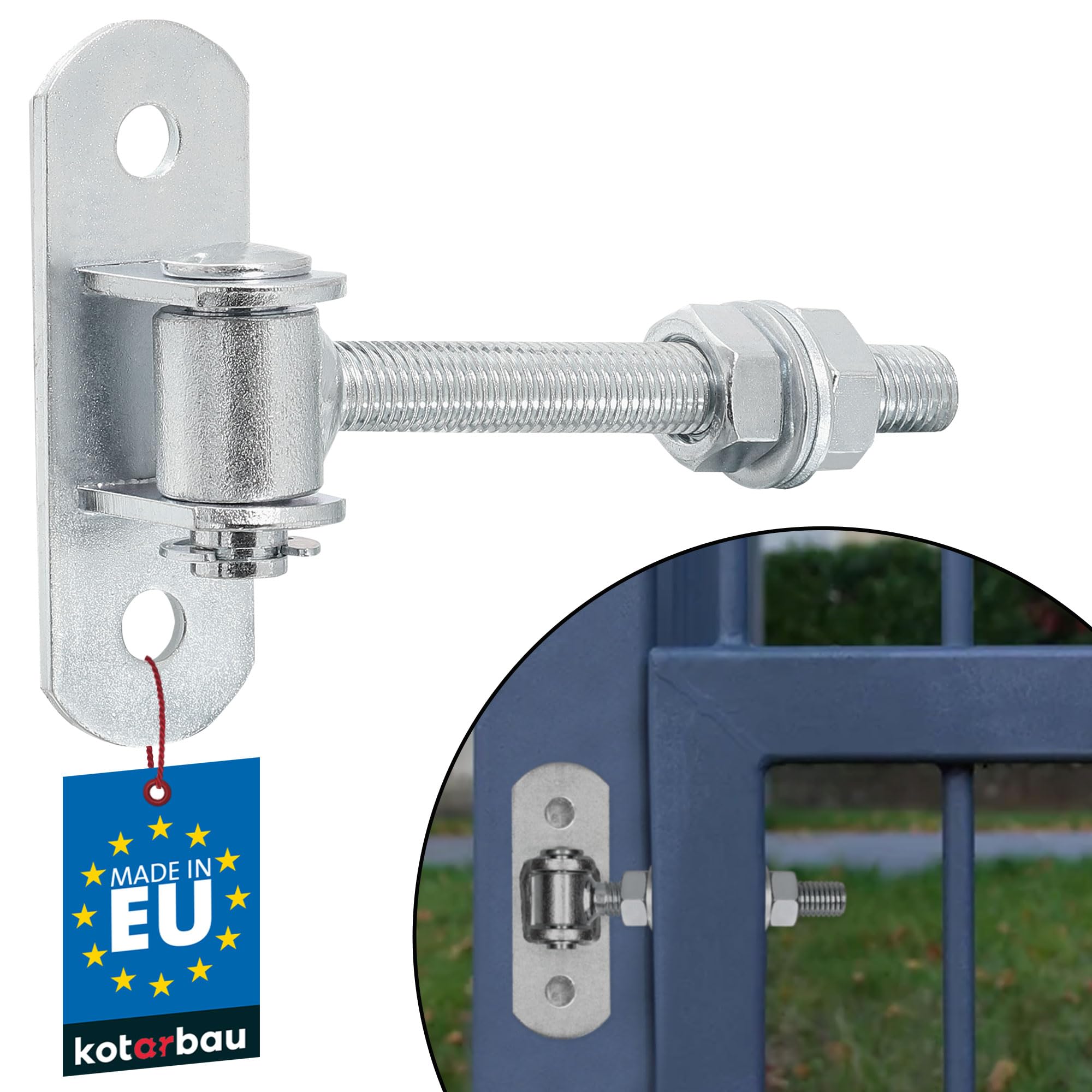 KOTARBAU® Gate Hinge - Steel - 115 mm (4.5 Inches) M12 - Silver - Adjustable - Heavy Duty Hinges - Garden Gate Hinges - Robust Hinge on Plate