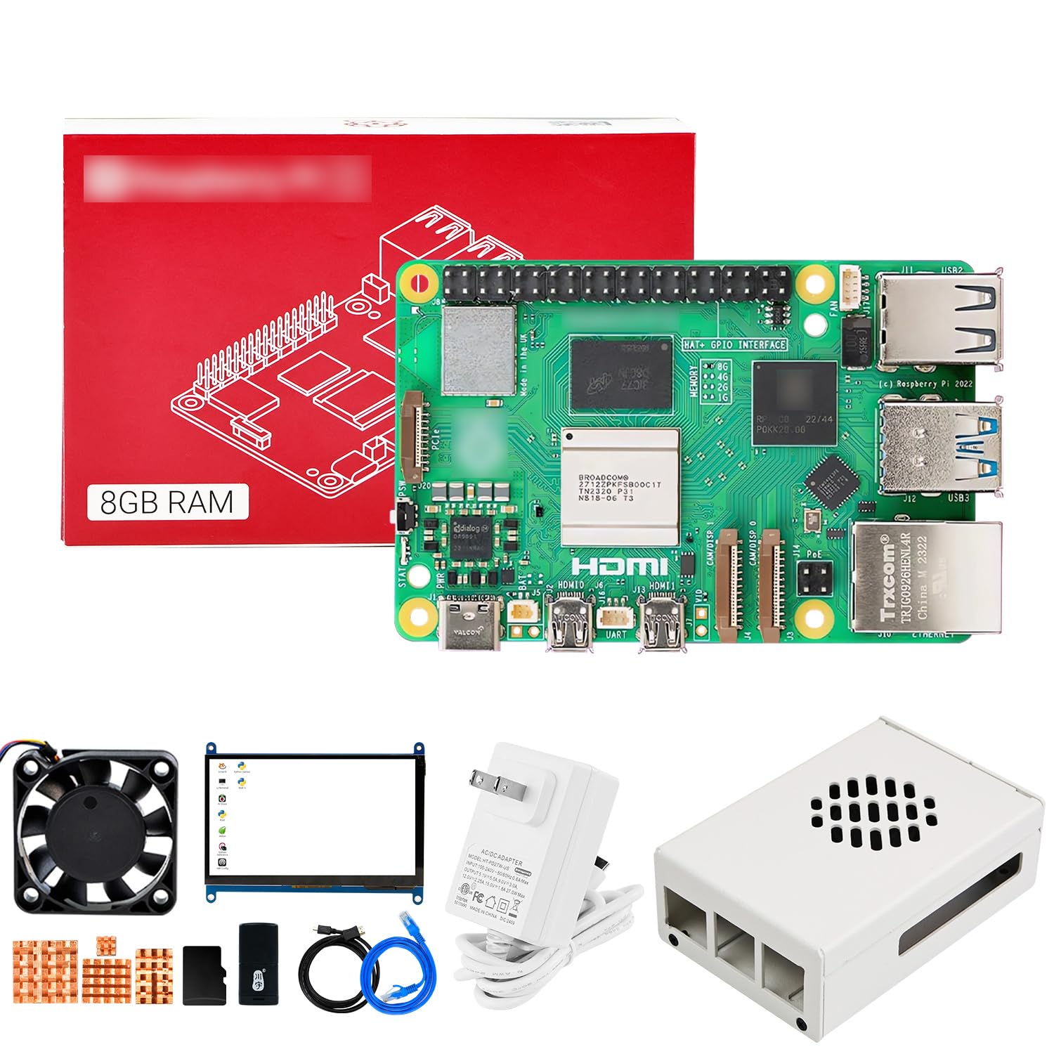 Yahboom Pi 5 4GB/8GB Starter Kit with 27W 5.1V/5A Power Adapter Heat Sink and Raspberry Case Provide Openclaw Deployment (Pi5 8GB, 7-in Screen Kit)