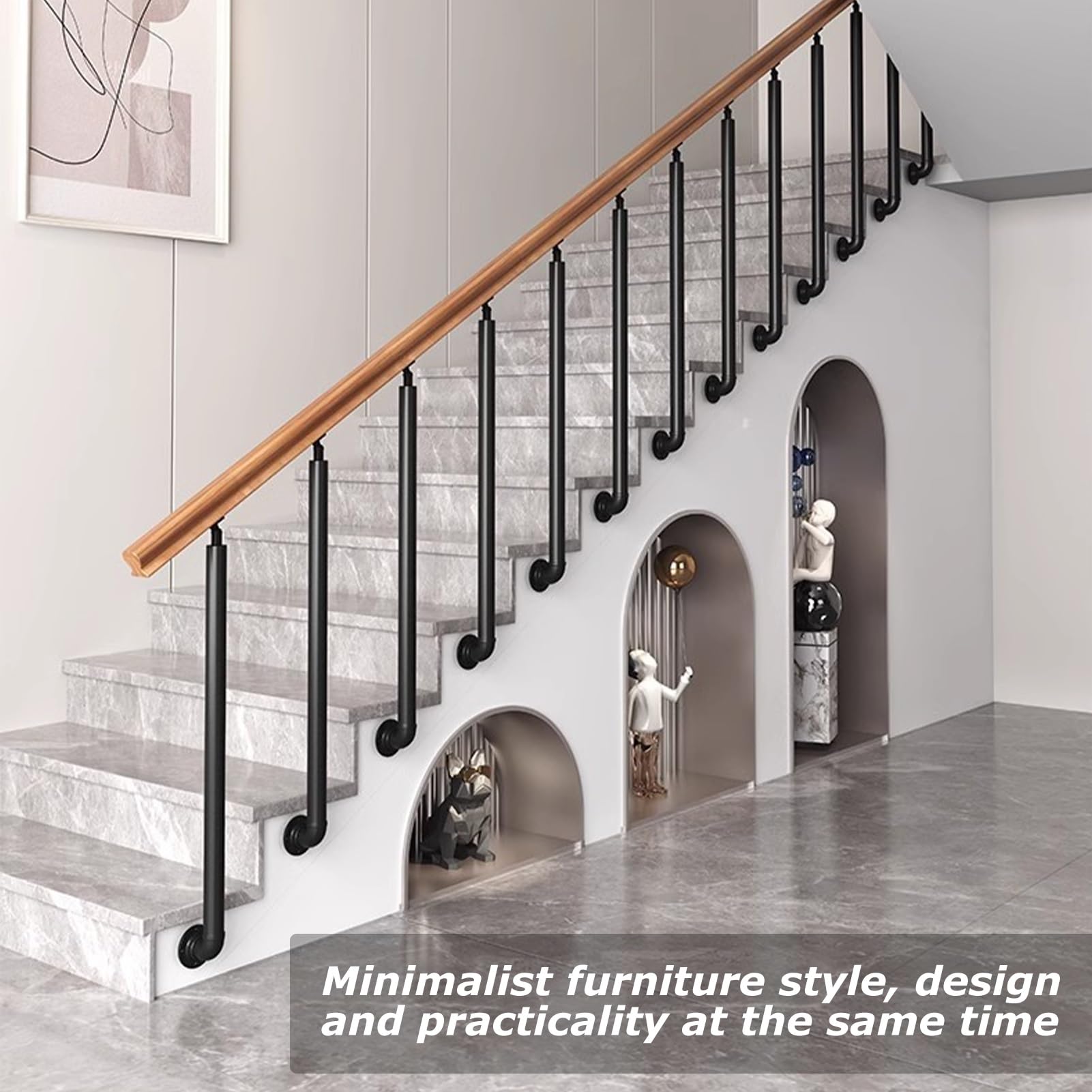 L-sd Tralki z kutego żelaza - regulowane słupki balustrady schodowe 0°-270° ze wspornikami do montażu na ścianie - 65 cm (25,6 cala) czarne kolumny na schody