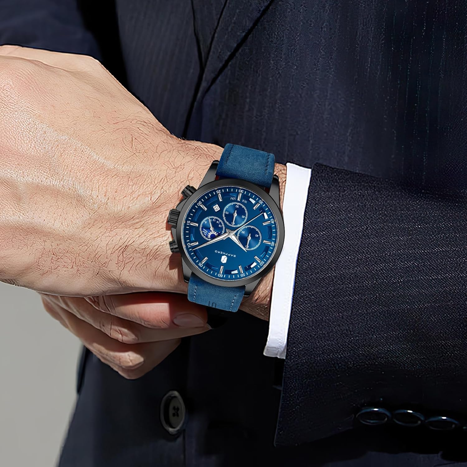 BY BENYAR Herrenuhr Uhren Herren Wasserdicht Herrenuhren Chronograph m?nner Armbanduhr für Herren Eleganz Lederarmband/Edelstahl Quarz Geburtstags/Weihnachts Gold/Silber/Blau/Schwarz - Image 2