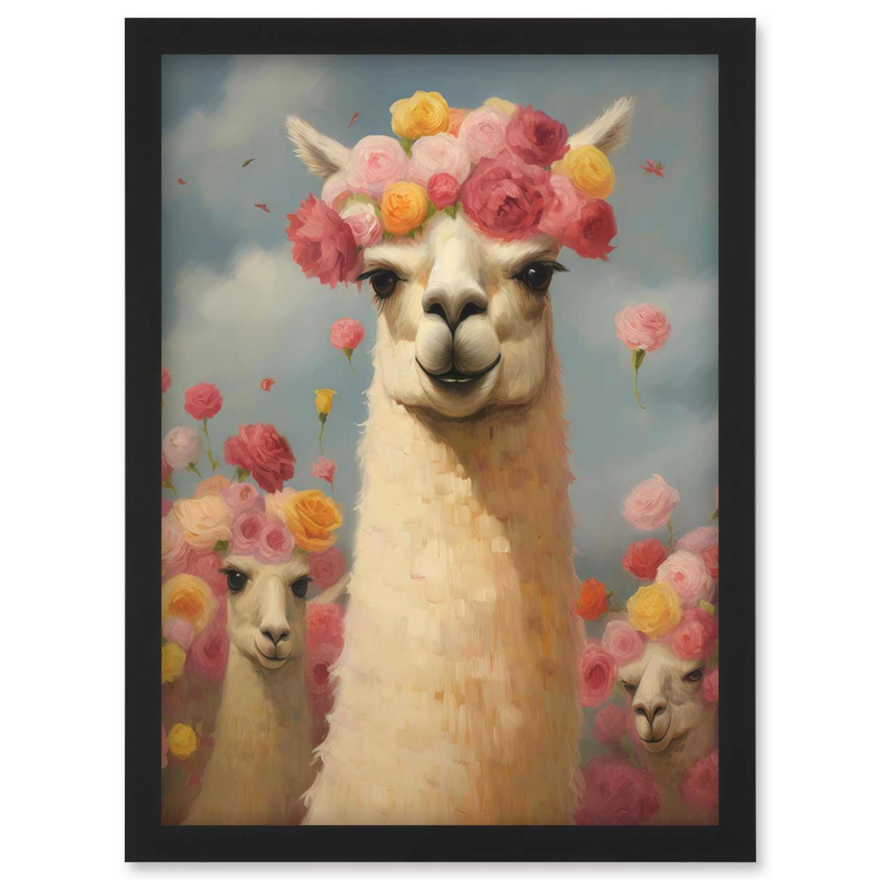 Artery8 The Llama Wedding Rose Bloom Flower Headdress Fun Artwork Kids Bedroom Artwork Framed Wall Art Print A4
